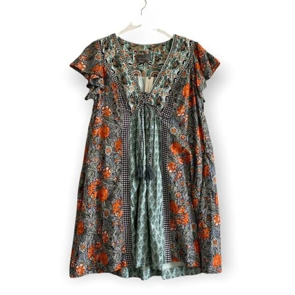 Anthropologie Astrid tunic mini dress in blue green‎ motif, New with tag - Picture 4 of 16